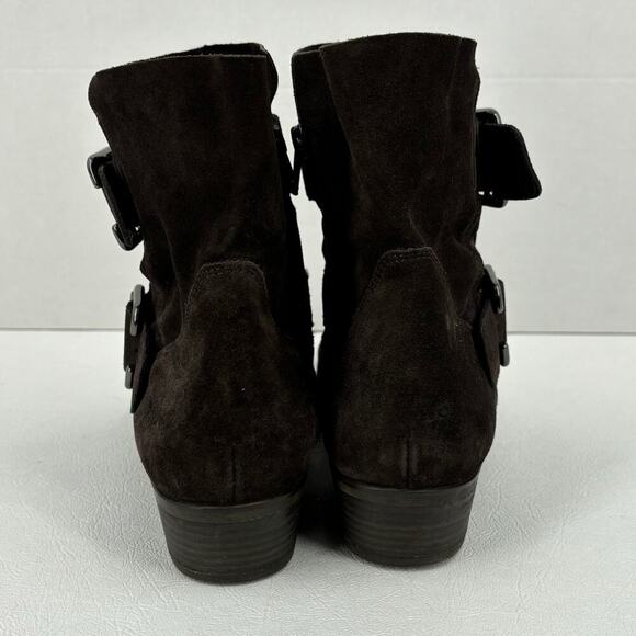 Paul Green Suede Boot Side Zip Double Strap Buckle Leather Bootie Brown Size 7.5 - Picture 6 of 10